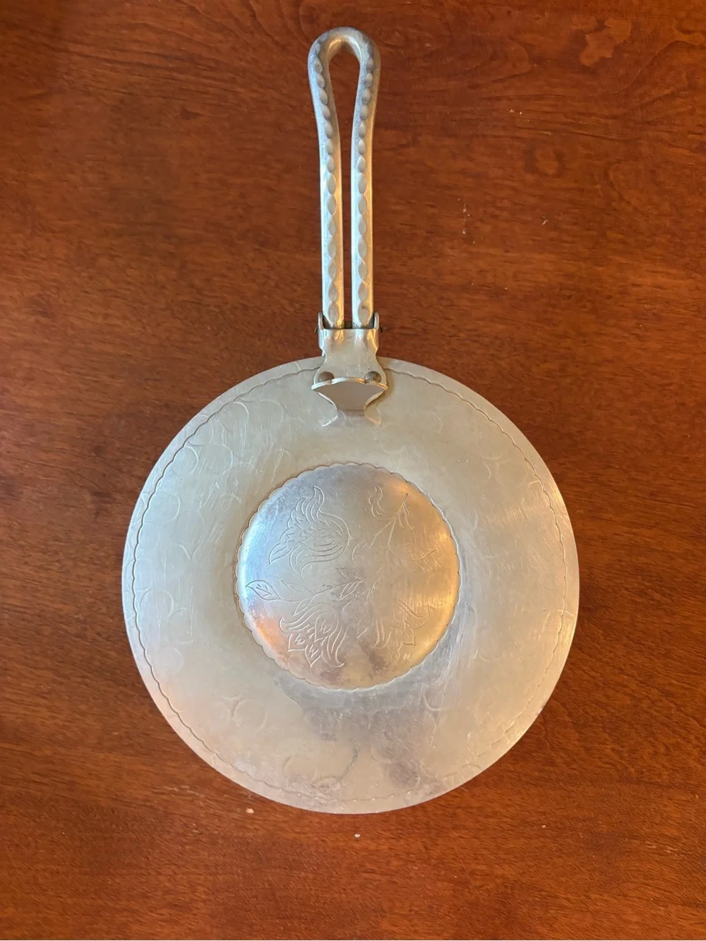 vintage hammered aluminum silent butler or crumb catcher